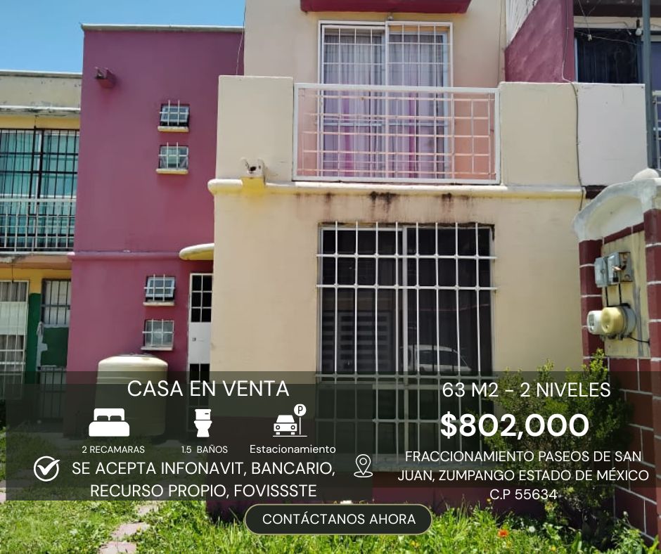 vendo casa de 2 recamaras en paseos de san juan , zumpango estado de mexico